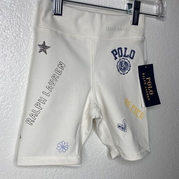 New Polo Ralph Lauren White Elastic Bike Shorts With Fun doodle motif & Logo 5 - Picture 3 of 6